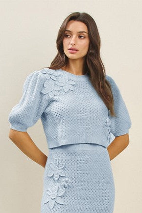 Blue Flower Knit Top
