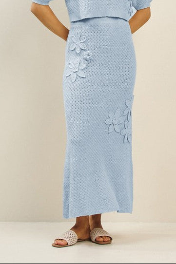 Blue Flower Knit Skirt