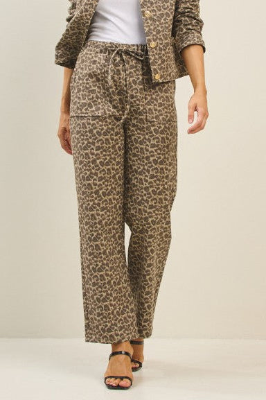 Leopard Print Elastic Waist Jeans
