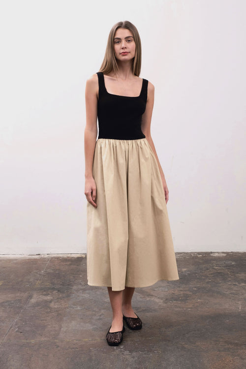 Black and Tan Midi Dress