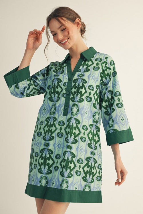 Curvy Green Retro Print Dress