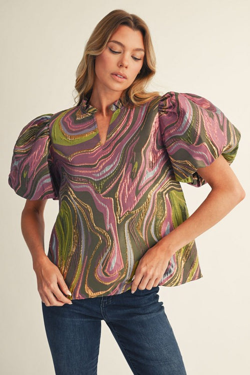 Abstract Metallic Puff Top