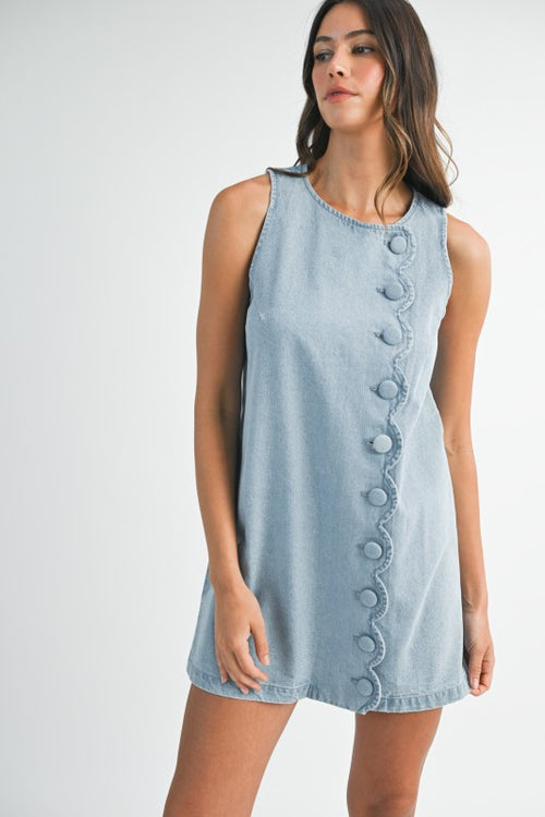 Denim Scallop Button Mini Dress