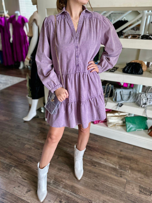 Purple Denim Long Sleeve Dress