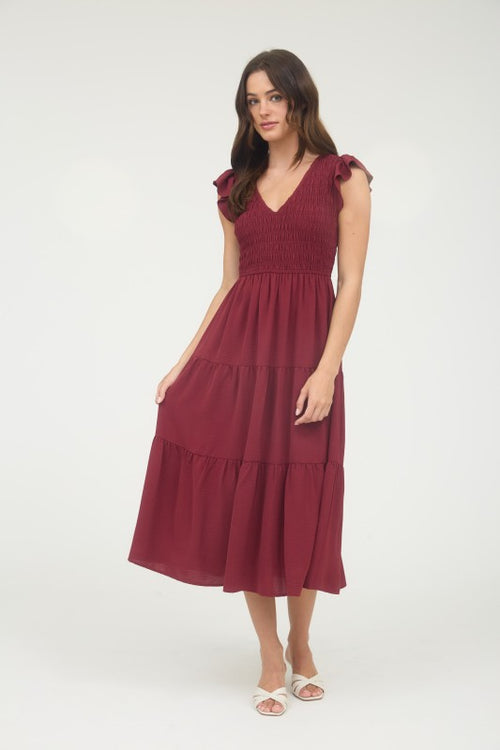 Burgundy Smock Bust Dress