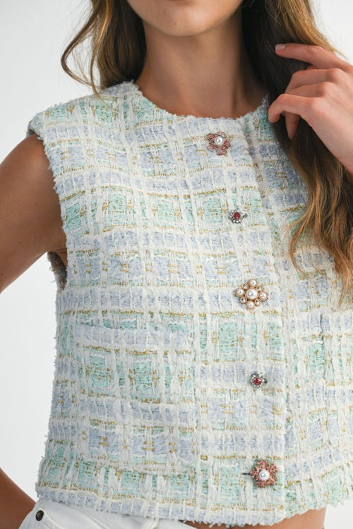 Jewel Button Tweed Vest
