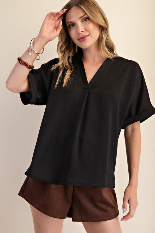 V-Neck Cuff Sleeve Blouse