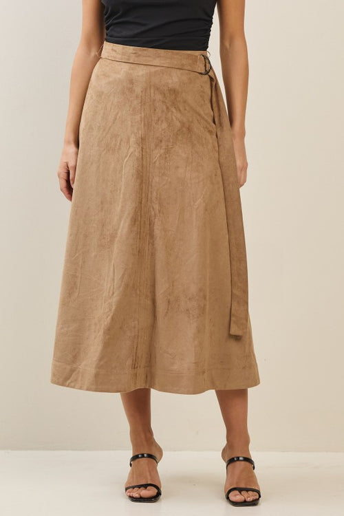Suede Belted Midi Skirt