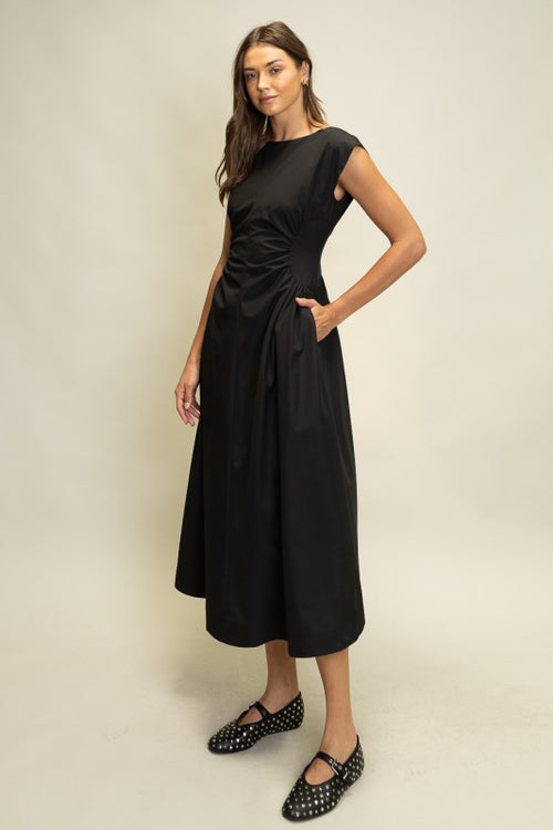 Black Ruched Side Midi Dress