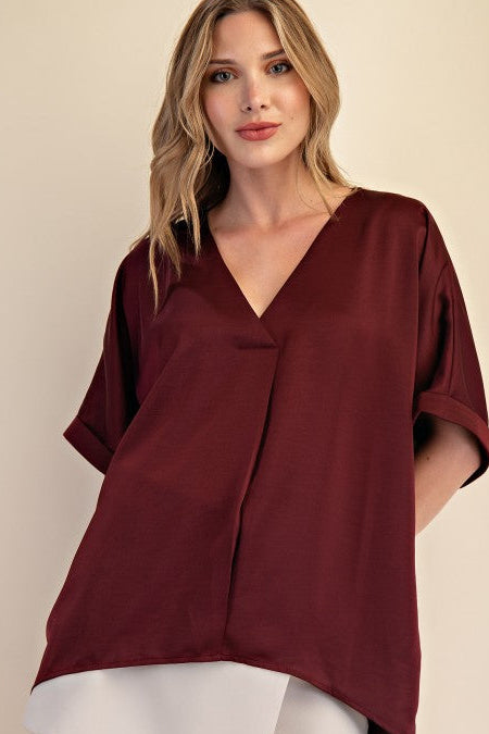 Burgundy Satin High Low Top