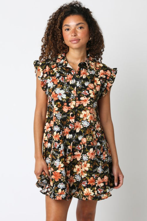 Black Floral Denim Dress