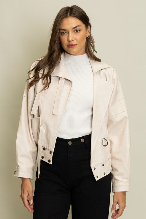 Cream Oversized Faux Leather Jacket