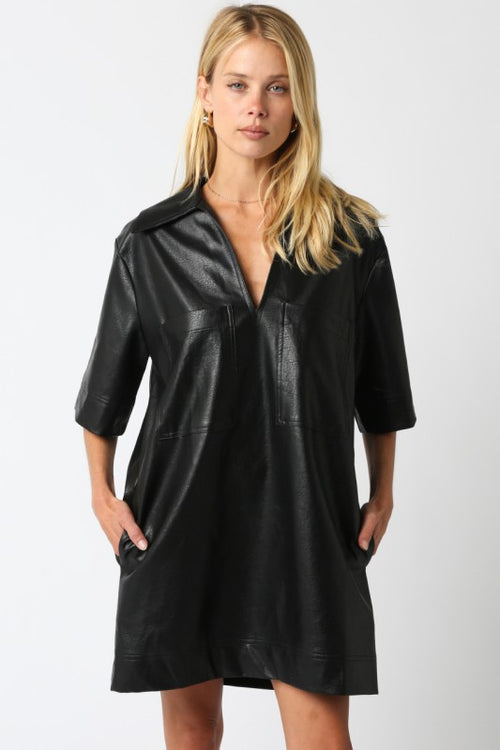 Faux Leather Shirt Dress