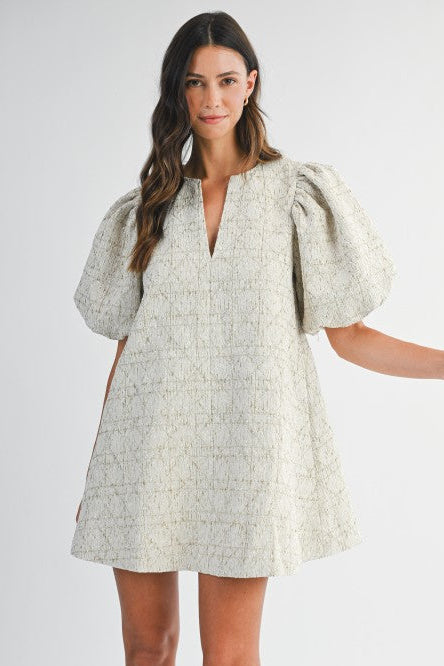 Tweed Puff Sleeve Mini Dress