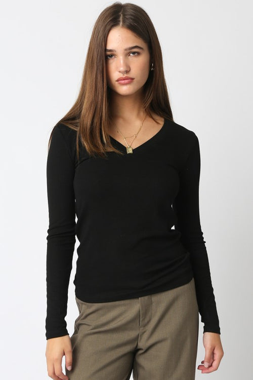 Black Long Sleeve V-Neck Top