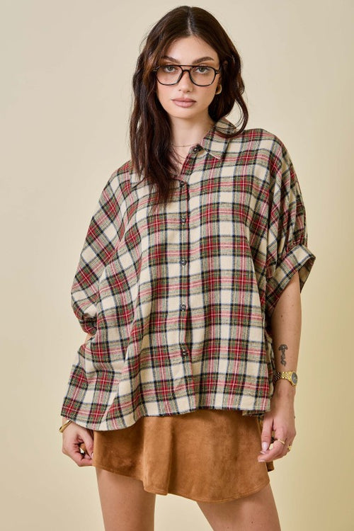 Oversized Holiday Flannel Top