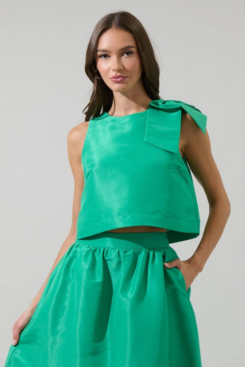 Green Bow Shoulder Top