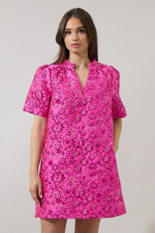 Pink Jacquard Shift Dress