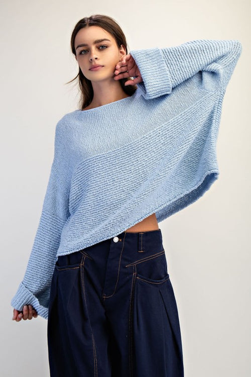Textured Cotton Boat-Neck Sweater