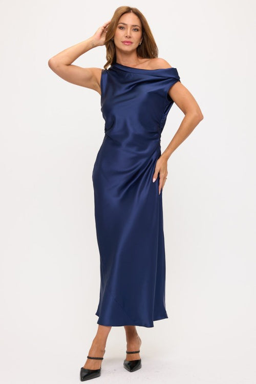 Navy Silky Drop Shoulder Dress