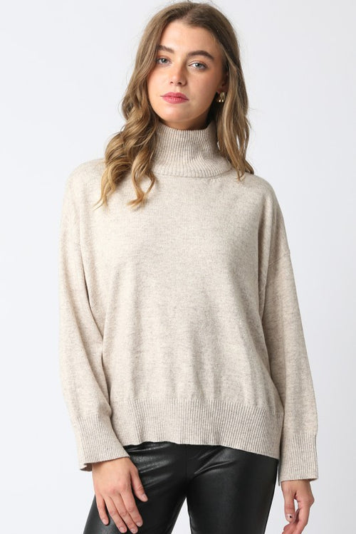 Oatmeal Oversized Mock Neck Sweater