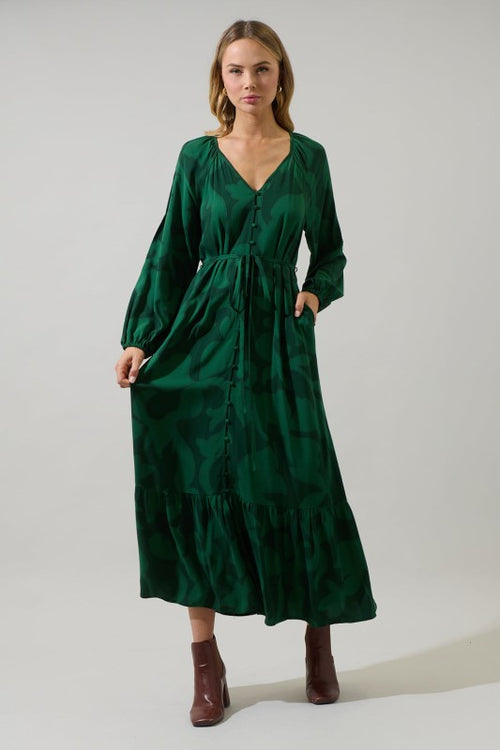 Green Pattern Maxi Dress