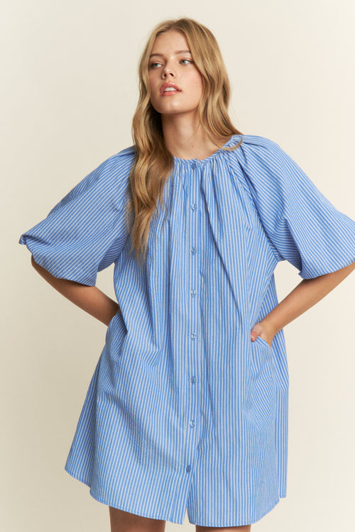 Blue Stripe Button Front Dress