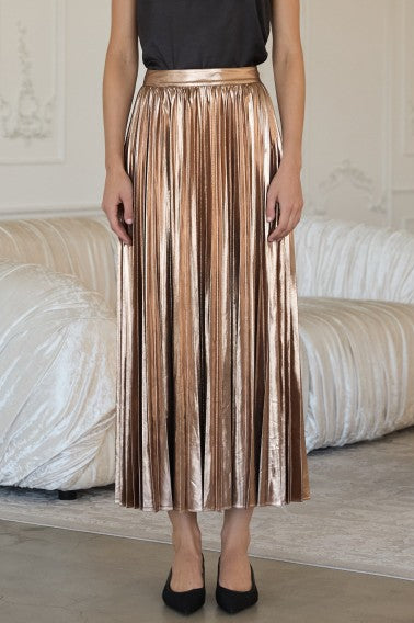 Metallic Pleated Maxi Skirt