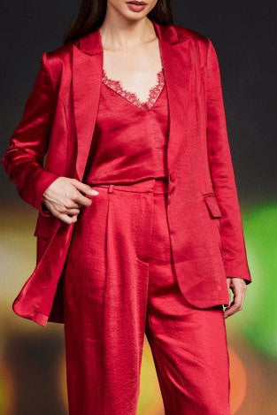 Oversize Red Satin Blazer