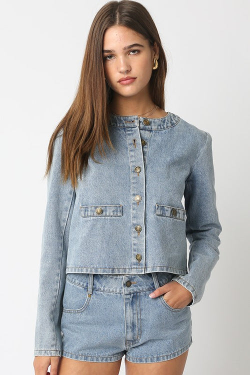 Round Neck Denim Jacket