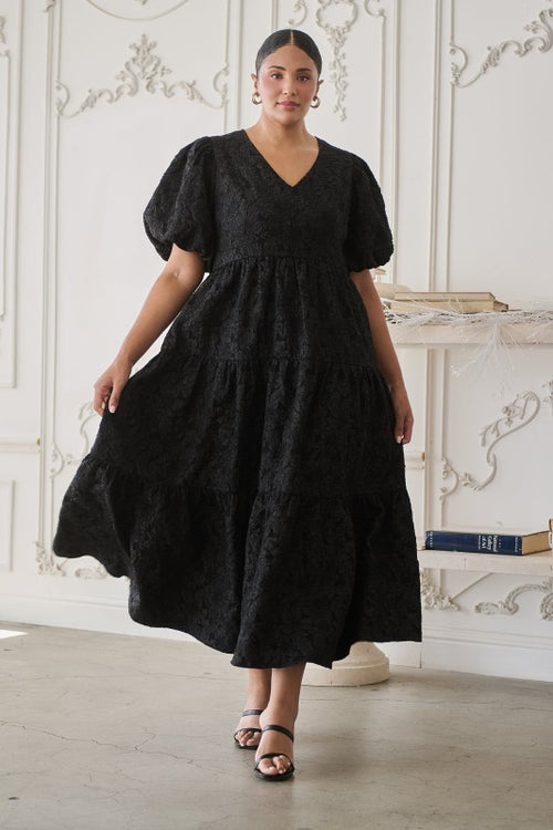 Curvy Black Floral Textured Dress