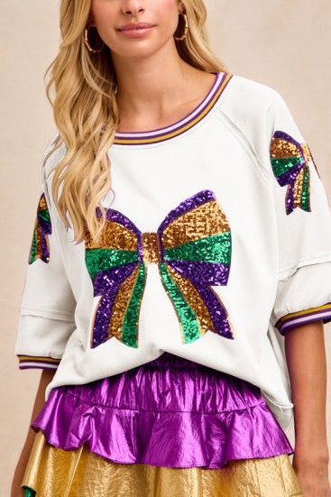 Mardi Gras Sequin Bow Top