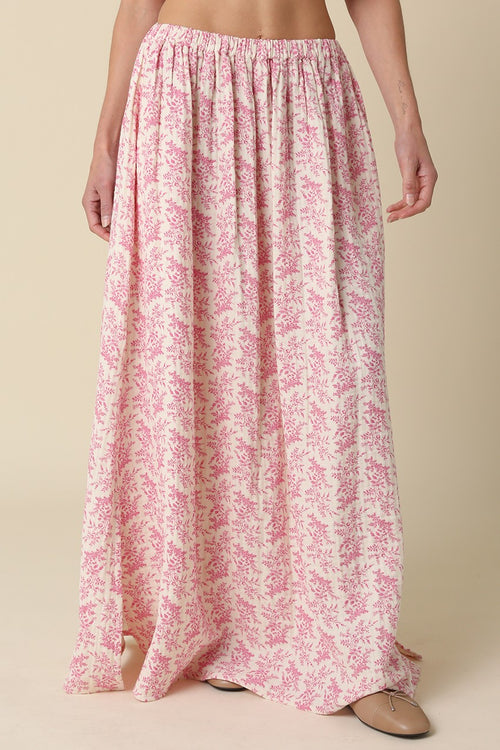 Cream and Pink Floral Maxi Skirt