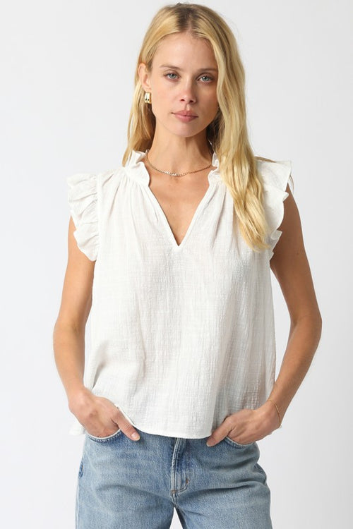Cotton Ruffle V-Neck Top