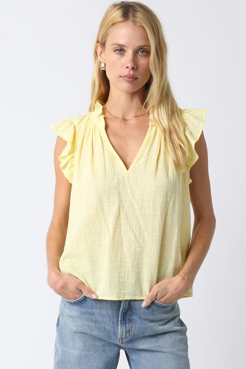 Cotton Ruffle V-Neck Top