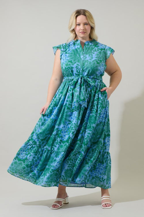 Blue and Green Paisley Maxi Dress