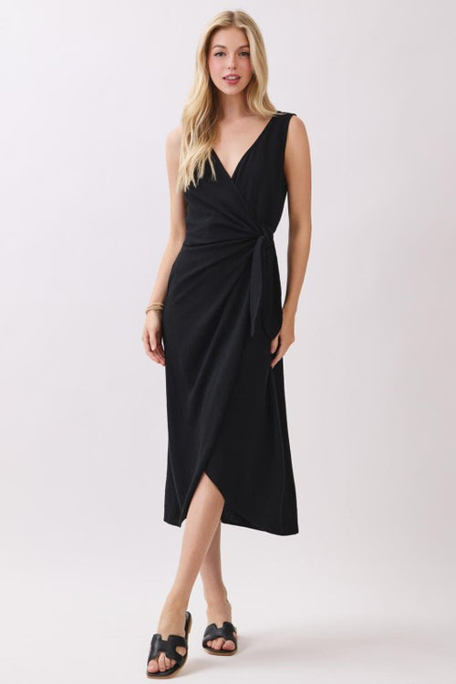 Black Sleeveless Wrap Dress