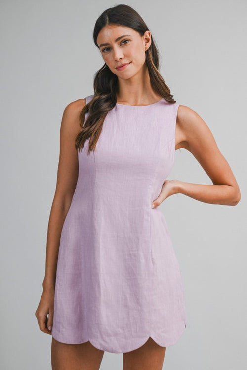 Lavender Linen Scallop Trim Dress