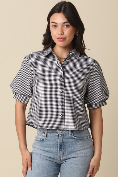 Gingham Puff Sleeve Top