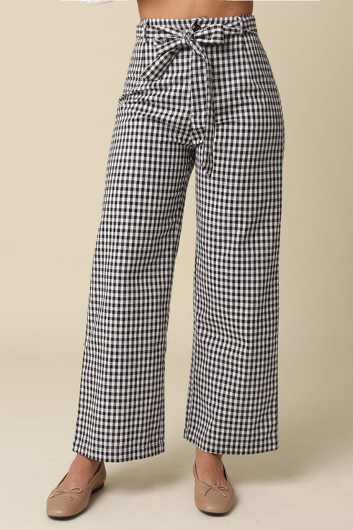 Gingham Tie Belt Pants