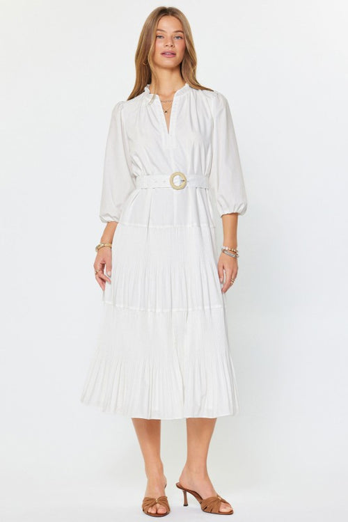 White Belted Midi Dress