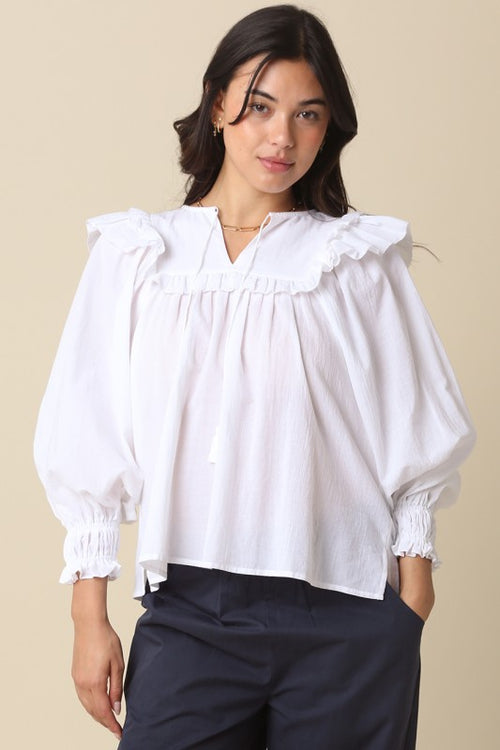 White Cotton Ruffle Blouse