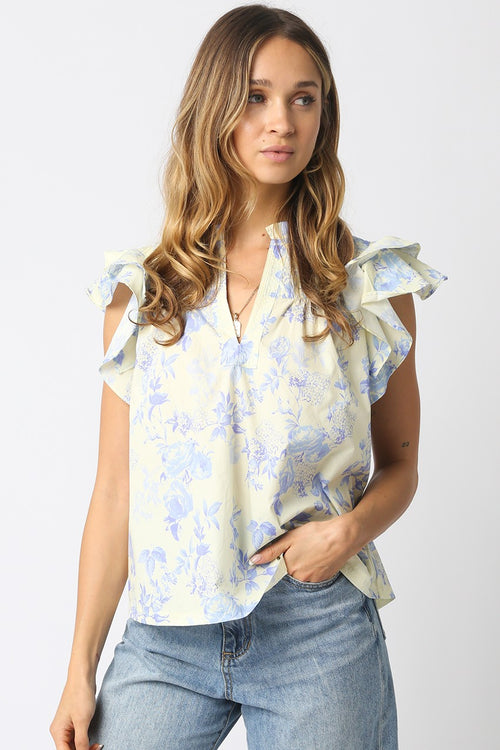 Yellow and Blue Floral Top