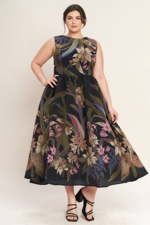 Curvy Botanical Print Midi Dress