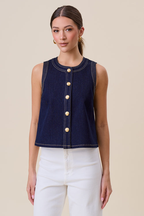 Gold Button Denim Tank