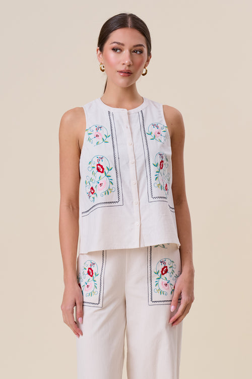 Embroidered Button Up Tank