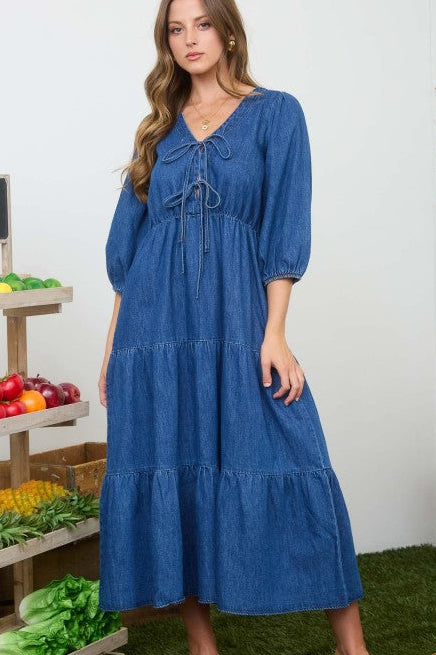 Denim Tie Midi Dress