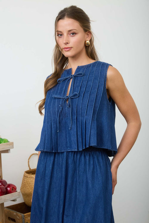 Denim Pintuck Top