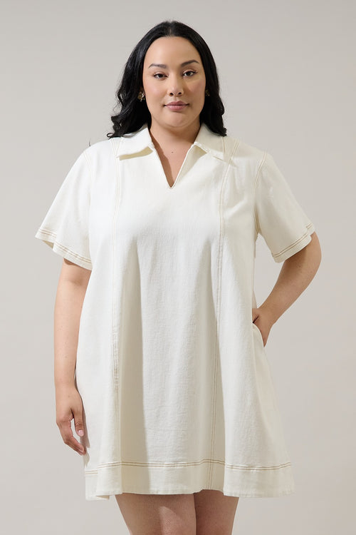 Curvy Cream Denim Mini Dress