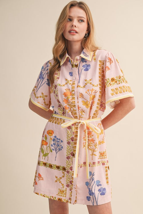 Floral Stitch Pattern Mini Dress